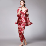 Ice silk, silk, pajamas, Dragon Robe printing, home clothes three piece suit