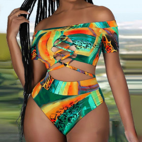 Women's wear, straight neck, print, swimsuit suit