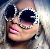 Luxury round frame, oversized diamond, sunglasses, colorful retro, versatile Sunglasses
