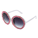 Luxury round frame, oversized diamond, sunglasses, colorful retro, versatile Sunglasses