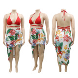 Printed one-piece, large, bikini, swimsuit two-piece set