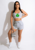 Solid color, printed, sports, casual two-piece set