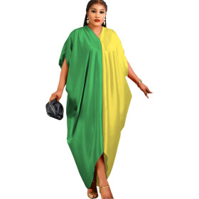 Africa, large Muslim, solid color, V-neck dress