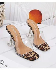 Thin heels, sandals, transparent, leopard print, high heels