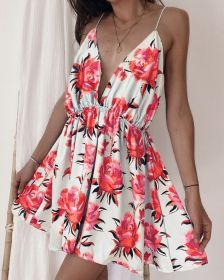 Broken flowers, digital printing, backless, suspender, dress