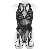 Fun one-piece, striped, stitched, crossed, bandage, backless body shaping clothes, with foot rings
