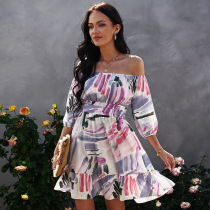 Printed, breast wrapped, dress, bow, backless, skirt