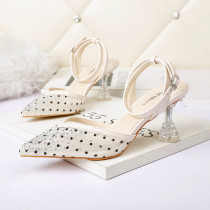 Pointed, shallow mouth, high heels, rhinestones, sandals, thin heels, women's shoes
