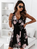 Lace up, waistband, floral, Pleated Dress