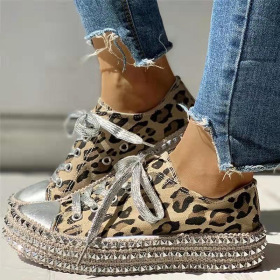 Willow nails, lace UPS, casual, single shoes, thick soled leopard print board shoes