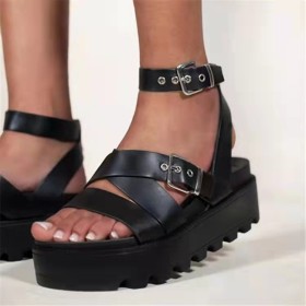 Hollow out, belt buckle, thick soled sandals