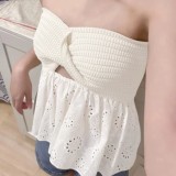 Knitted, embroidered, stitched, strapless vest top