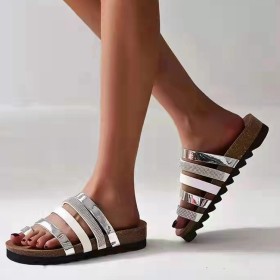 Clip toe, Sequin, thick bottom, one line sandals
