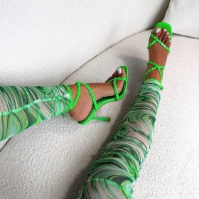 Nail, cross belt, toe cover, square head, painted heel, high-heeled sandals