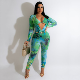 Tight fitting, printed, jumpsuit, long sleeved pants, suit
