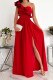 Sleeveless, shoulder, ruffle, hem, split, dress