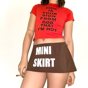 Lettered print, loose, Hip Wrap, ultra short skirt