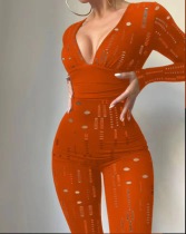 Women's wear, holes, long sleeves, tight fitting, Jumpsuit