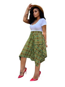 Cute, irregular, large pocket, plaid, skirt