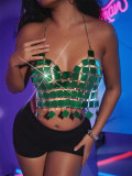 Sequins, suspenders, neck hanging, open back and chest wrapping