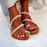 Round headed, toe over Pearl sandals, flat ROMAN SANDALS