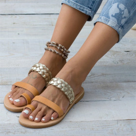 Round head, toe cover, woven slippers, sandals