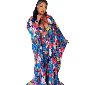 Fashion, digital, printed, loose, gown, loose, trousers, including bra, headscarf, 4-piece set