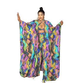 Fashion, digital, printed, loose, gown, loose, trousers, including bra, headscarf, 4-piece set