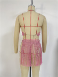 Flash drill, bandage, tassel, splicing, skirt suit