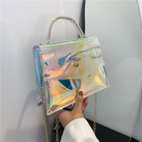 Foreign style small bag, laser, transparent chain, One Shoulder Messenger small square bag
