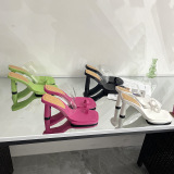 Square head, high heels, sandals, toe cover, thick heels, transparent PVC, sandals