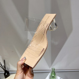 Middle heel, sandals, square head, transparent PVC sandals