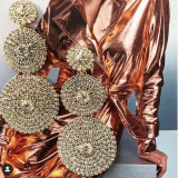 Exaggeration, multi-layer circle, inlaid diamond, glass diamond, Rhinestone, earrings, earrings