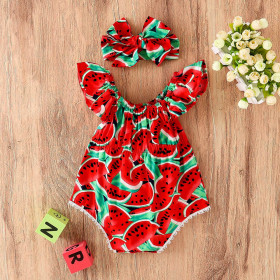Lace collar, baby jumpsuit, cartoon, fruit printed baby, climbing suit