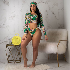 Fashion, printed, swimsuit two-piece set, including headscarf