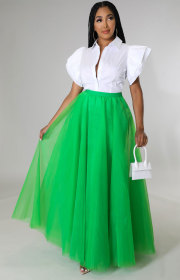 Half skirt, long style, hanging feeling, high waist, A-line skirt, yarn skirt