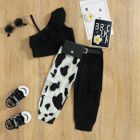Irregular, suspender jacket + leopard print, splicing, waist bag, two-piece set