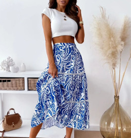 Printed, casual, vest suit, skirt