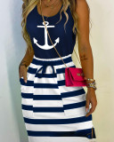 Printed, casual, vest suit, sports skirt