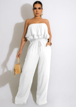 Solid color, sleeveless, casual, breast wrapped, ruffled Jumpsuit