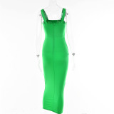 Strap, A-line skirt, solid color, backless, waist closing dress