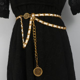 Waist chain, dress, chain decoration, matching suit, knitting thin belt