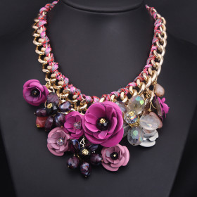 Colorful flowers, gemstones, cotton rope weaving, necklace, short clavicle