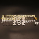 Rhinestone, dollar necklace, letters, $$$clavicle chain