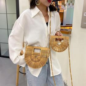Messenger bag, bamboo woven, semicircle, portable beach bag