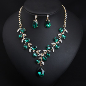 Crystal, gem, leaf, necklace, earring set