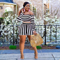Stripe, off shoulder, long sleeve, large casual suit