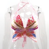 Sequins, butterfly top, diamond inlay, contrast color, suspender