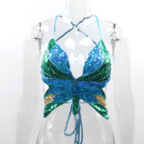 Sequins, butterfly top, diamond inlay, contrast color, suspender