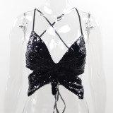 Sequins, butterfly top, diamond inlay, contrast color, suspender